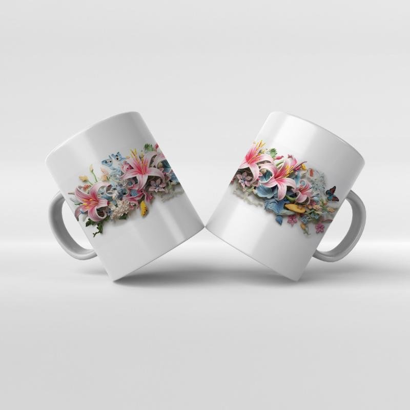 Baskılı Kupa Baskılı Çiçek Teması - 01