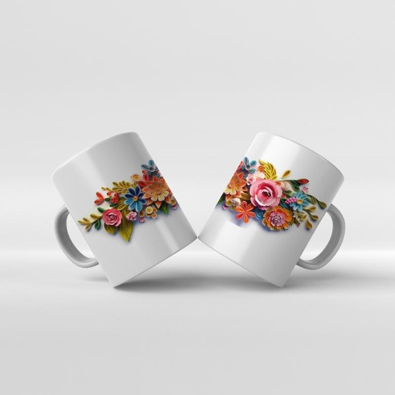 Baskılı Kupa Baskılı Çiçek Teması - 11