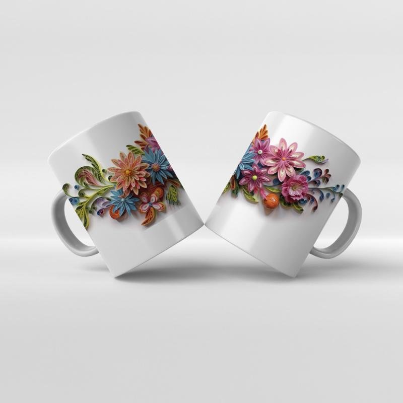 Baskılı Kupa Baskılı Çiçek Teması - 16