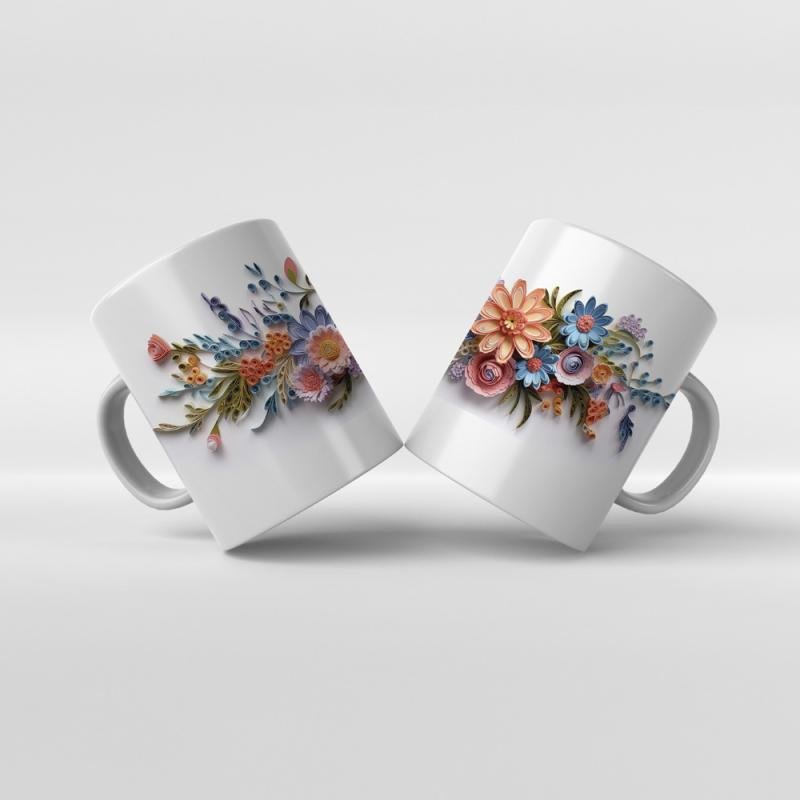 Baskılı Kupa Baskılı Çiçek Teması - 18