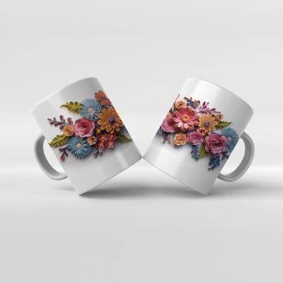 Baskılı Kupa Baskılı Çiçek Teması - 20