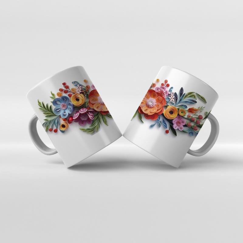 Baskılı Kupa Baskılı Çiçek Teması - 21