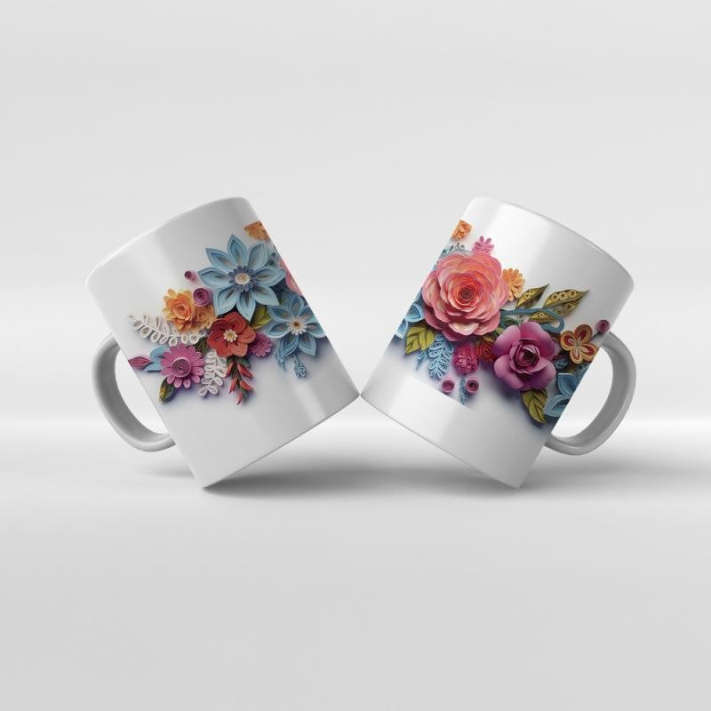 Baskılı Kupa Baskılı Çiçek Teması - 22