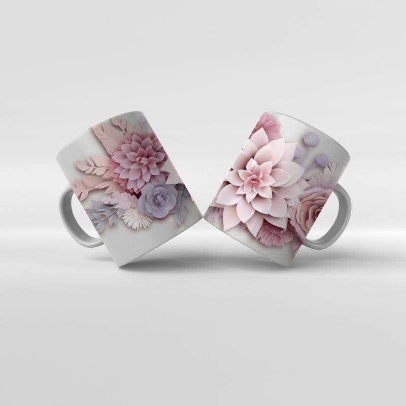 Baskılı Kupa Baskılı Çiçek Teması - 03