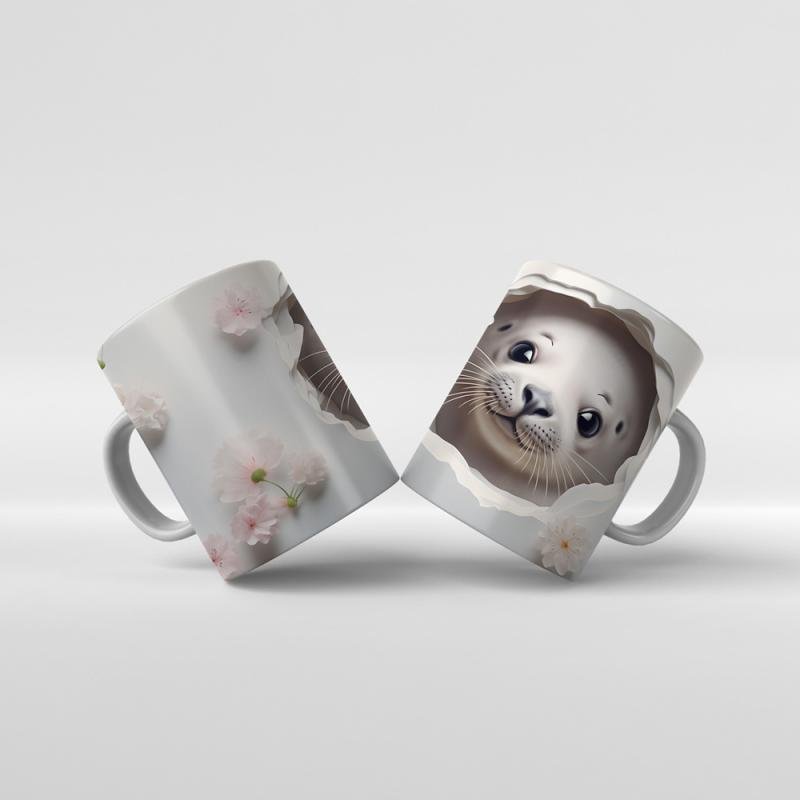 Baskılı Kupa Bardak Denizaltı Fok Balığı - 07