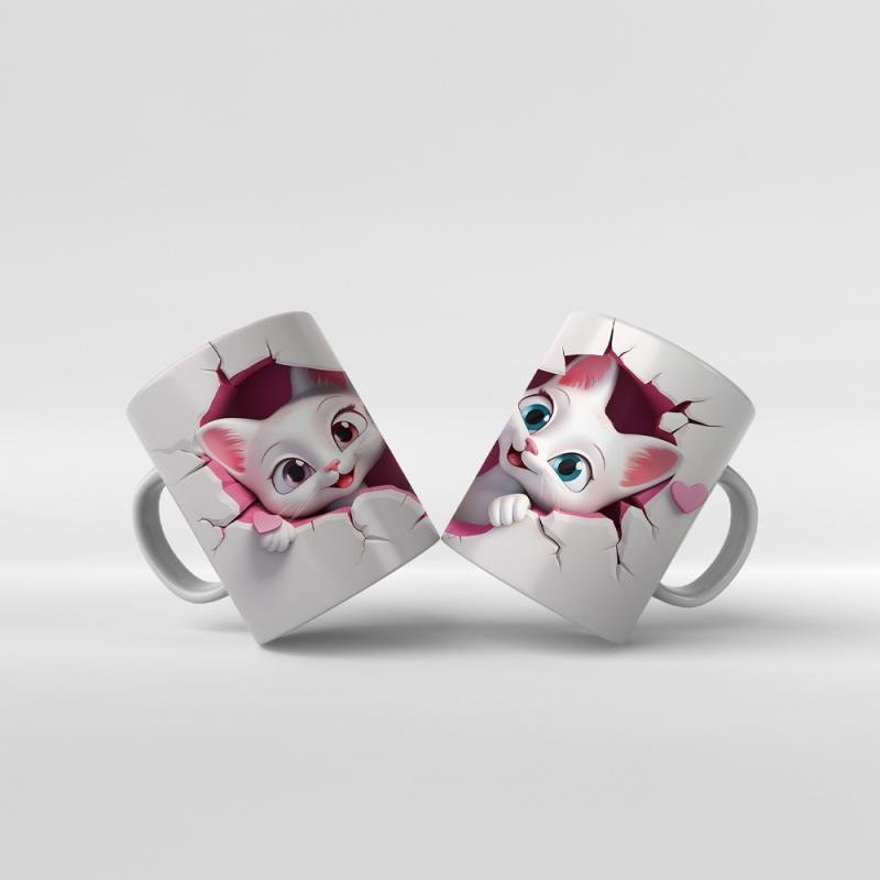 Baskılı Kupa Bardak Sevimli Kedi - 01