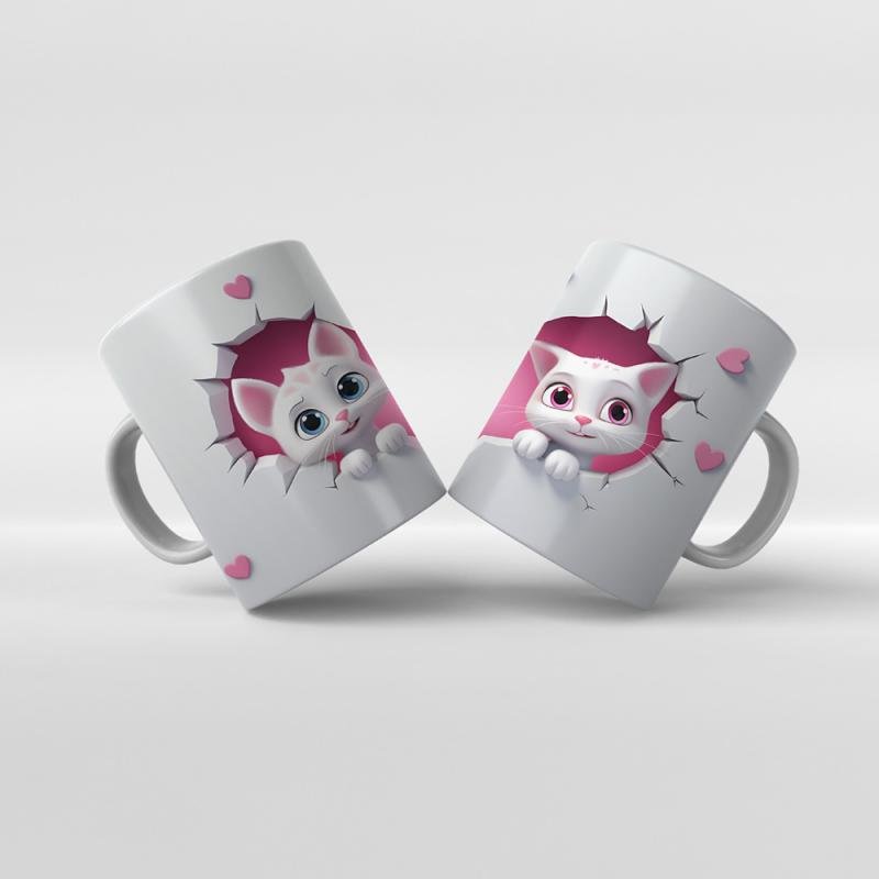 Baskılı Kupa Bardak Sevimli Kedi - 19