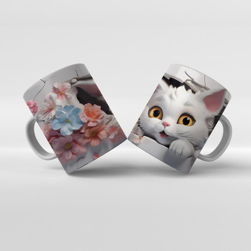 Baskılı Kupa Bardak Sevimli Kedi - 06