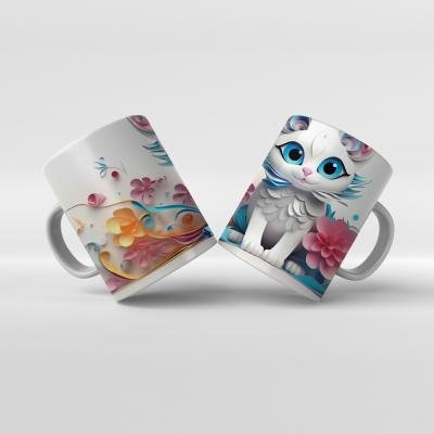Baskılı Kupa Bardak Sevimli Kedi - 07